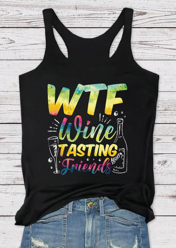 

Tank Tops Wtf Wine Tasting Friends Racerback Tank Top in Black. Size