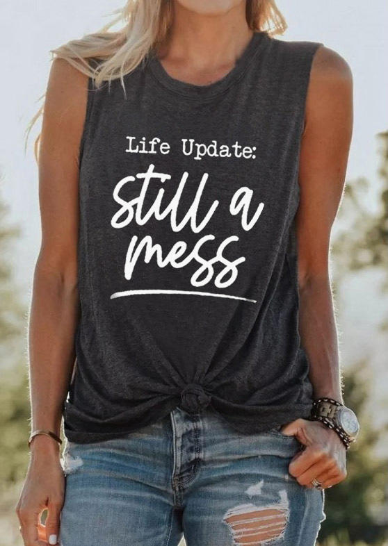 

Tank Tops Life Update Still A Mess Tank Top - Dark Grey in Gray. Size
