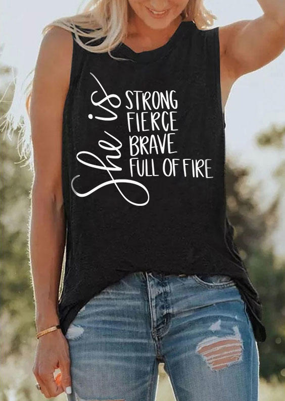 

Tank Tops She Is Strong Fierce Brave Full Of Fire Tank Top in Black. Size