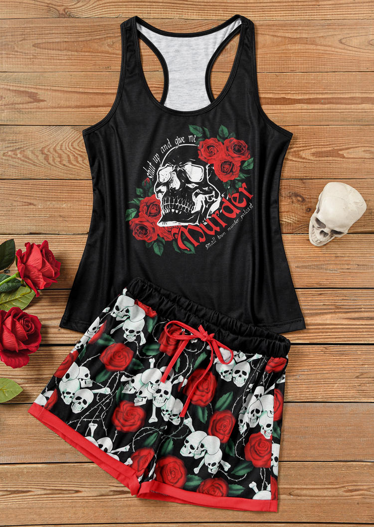 

Sleepwear Shut Up And Give Me Small Town Murder Podcast Rose Skull Tank And Shorts Pajamas Set in Black. Size