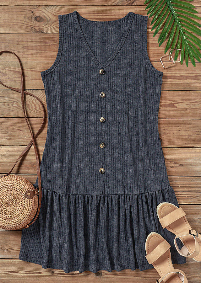 

Mini Dresses Ribbed Button Ruffled Sleeveless Mini Dress - Dark Grey in Gray. Size: ,XL