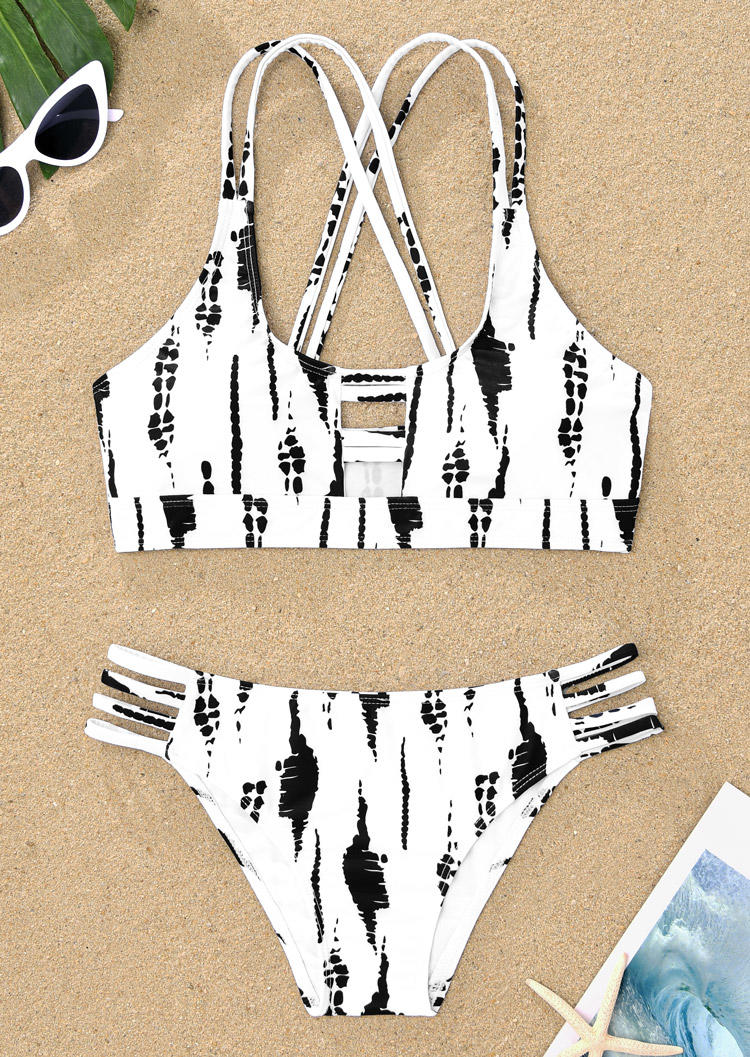 

Bikini Sets Abstract Graphic Hollow Out Criss-Cross Bikini Set in White. Size: ,XL