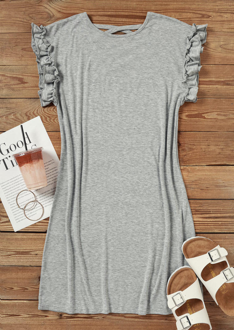 

Mini Dresses Ruffled Criss-Cross Hollow Out Mini Dress in Gray. Size: L,,XL