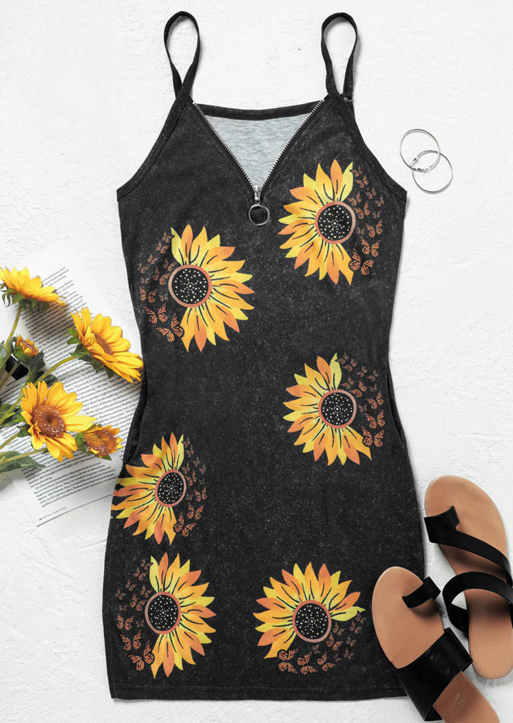 

Mini Dresses Sunflower Zipper Pocket V-Neck Mini Dress in Black. Size