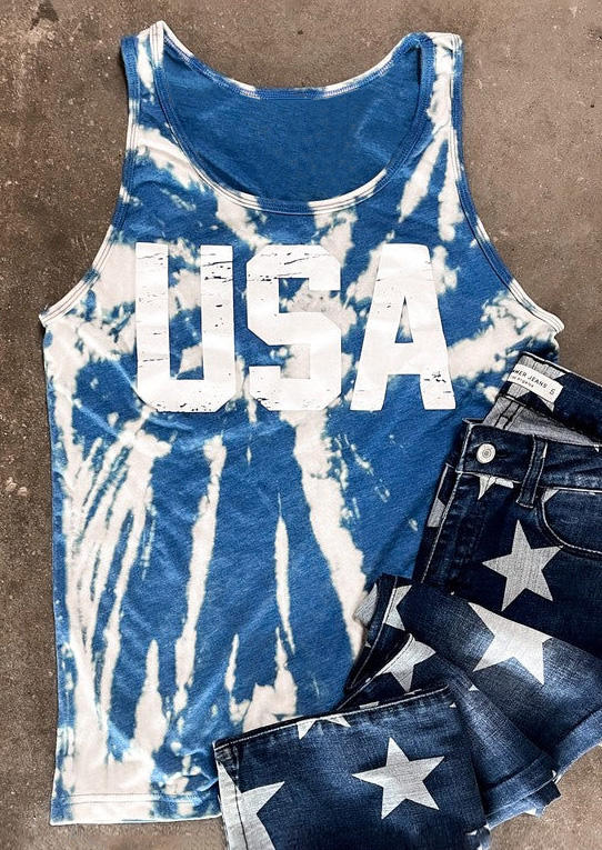 

Tank Tops USA Bleached Racerback Tank Top in Multicolor. Size: L,,XL