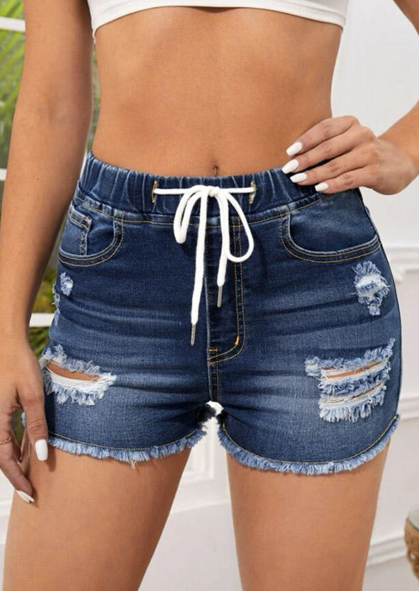 

Shorts Frayed Hem Ripped Hole Pocket Shorts - Navy Blue in Blue. Size