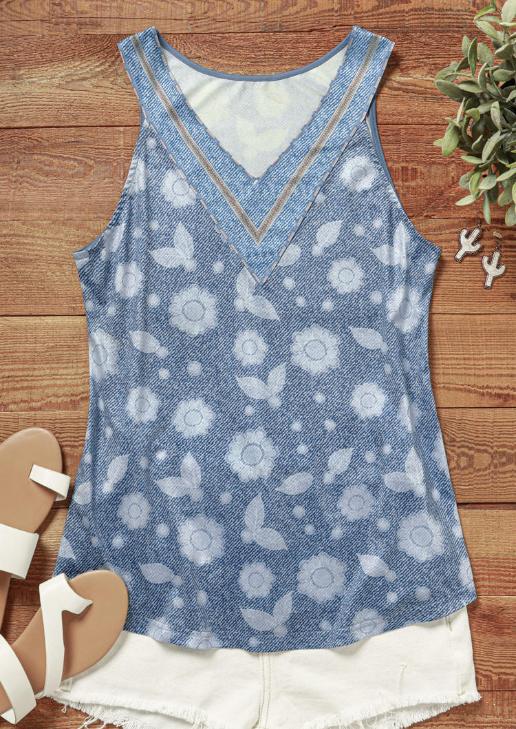 

Tank Tops Floral Casual V-Neck Tank Top in Multicolor. Size: L,M,,XL