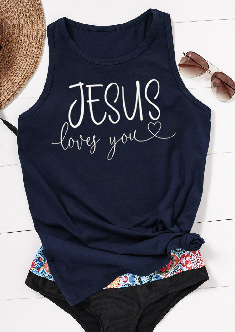 

Tank Tops Jesus Loves You Racerback Tank Top - Navy Blue in Blue. Size