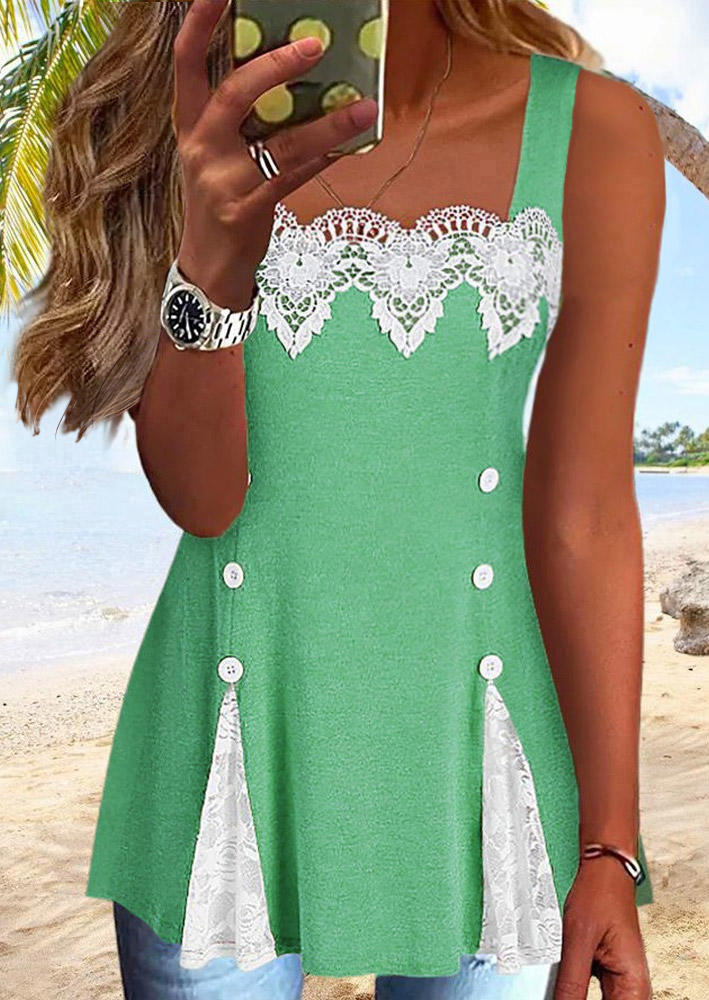 

Tank Tops Lace Splicing Button Ruffled Tank Top in Multicolor. Size: L,M,,XL
