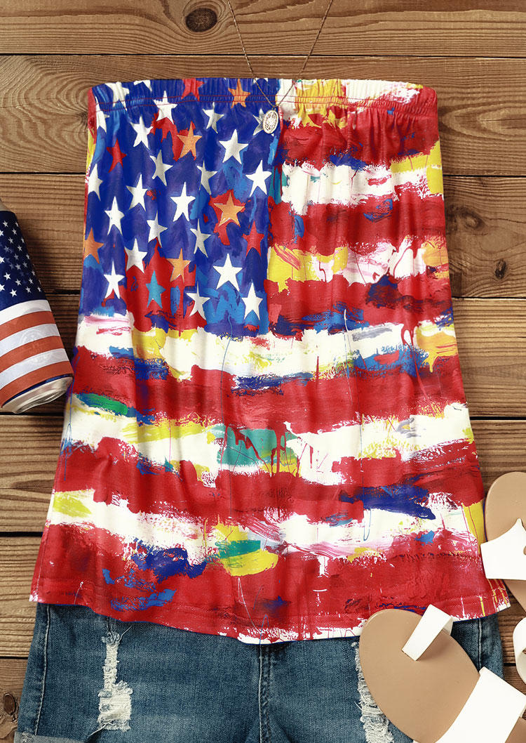 

Tank Tops Tie Dye American Flag Strapless Bandeau Tank Top in Multicolor. Size: L,,XL