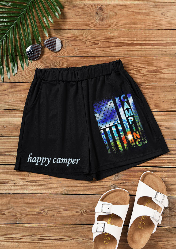 

Shorts Happy Camper Camping American Flag Pocket Shorts in Black. Size: L,M,,XL