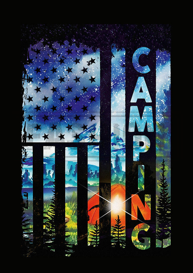 Happy Camper Camping American Flag Pocket Shorts - Black