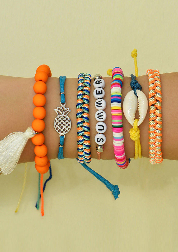 

Bracelet 7Pcs Summer Pineapple Shell Beading Bohemian Bracelet Set in Multicolor. Size