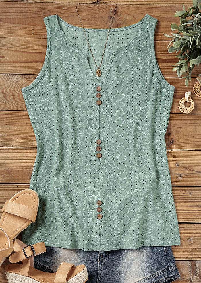 

Tank Tops Hollow Out Notched Neck Button Tank Top - Light Green in Green. Size