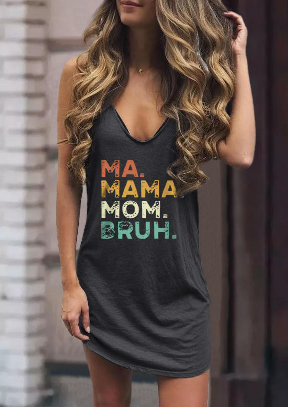Ma Mama Mom Bruh Sleeveless Mini Dress - Dark Grey