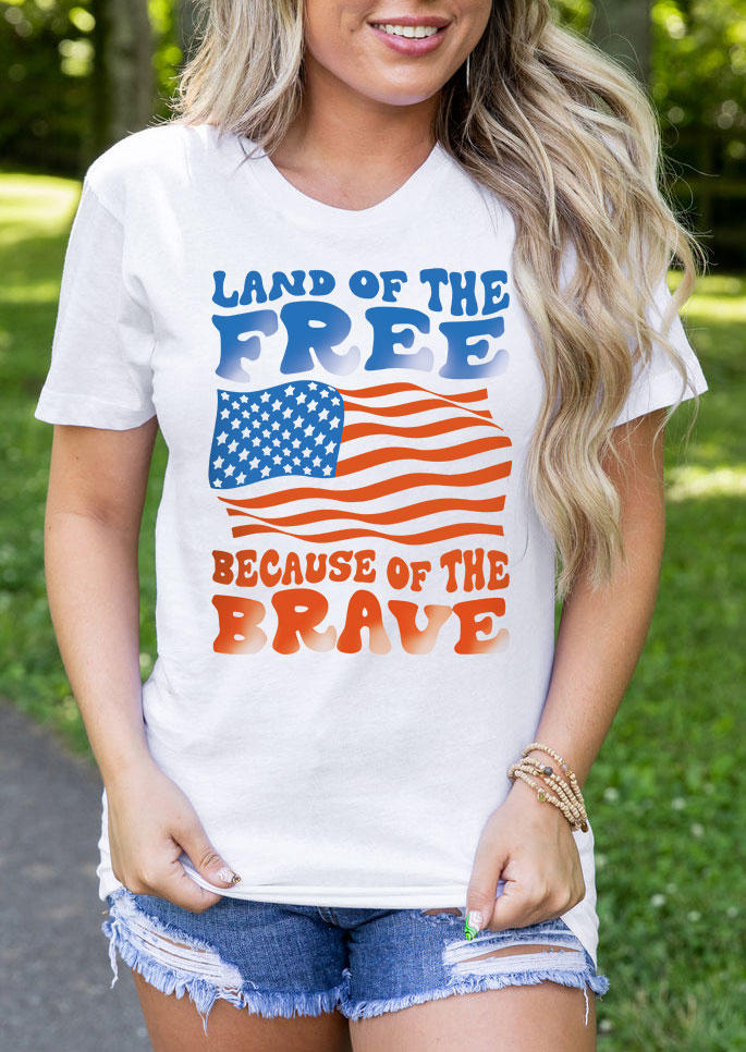 

T-shirts Tees Land Of The Free Because Of The Brave American Flag T-Shirt Tee in White. Size