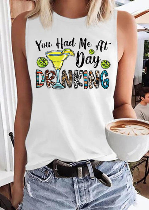 

Tank Tops You Had Me At Day Drinking Tank Top in White. Size: L,M