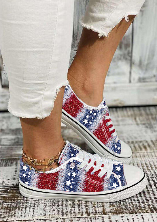 Gradient Glitter Star Lace Up Flat Sneakers