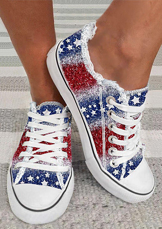 Gradient Glitter Star Lace Up Flat Sneakers