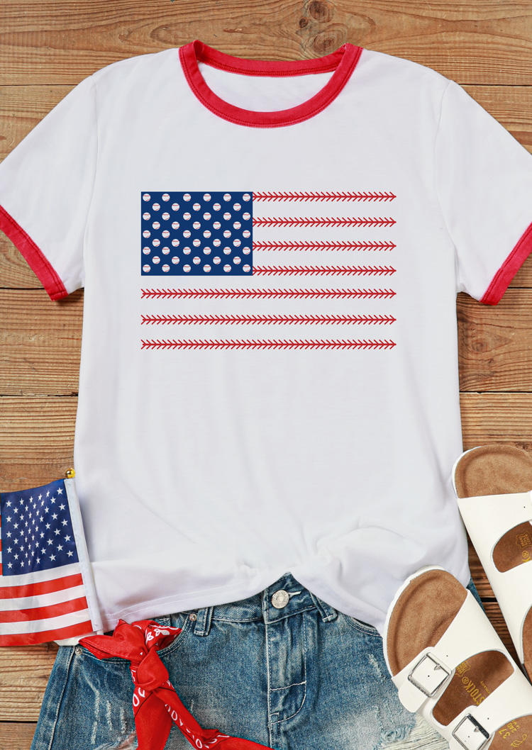 

T-shirts Tees American Flag Baseball T-Shirt Tee in White. Size: L,M,,XL
