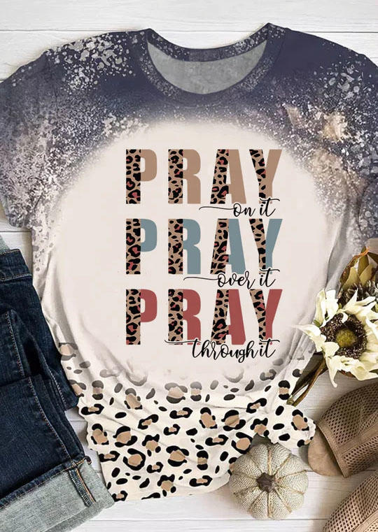 

T-shirts Tees Pray On It Pray Over It Pray Through It Leopard Bleached T-Shirt Tee in Multicolor. Size