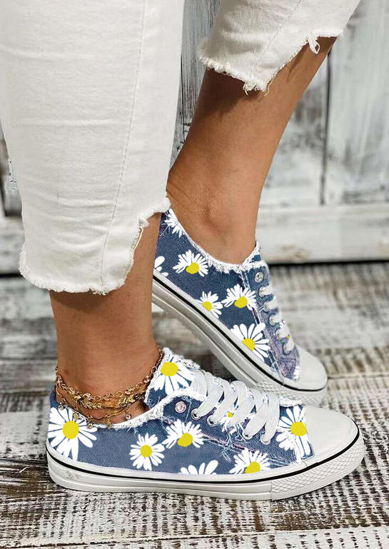 Daisy Lace Up Flat Sneakers - Blue