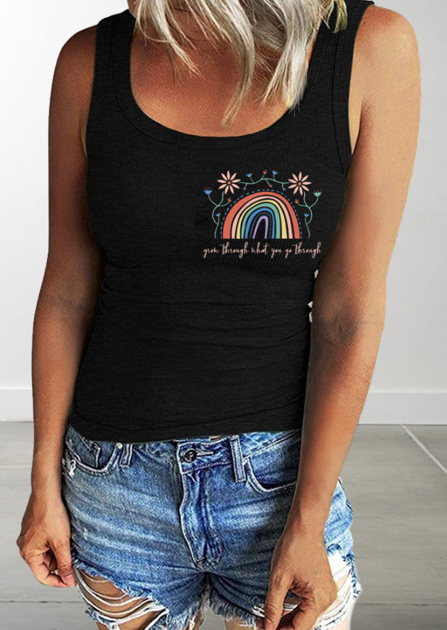 

Tank Tops Grow Through What You Go Through Floral Rainbow Tank Top in Black. Size: L,M,,XL
