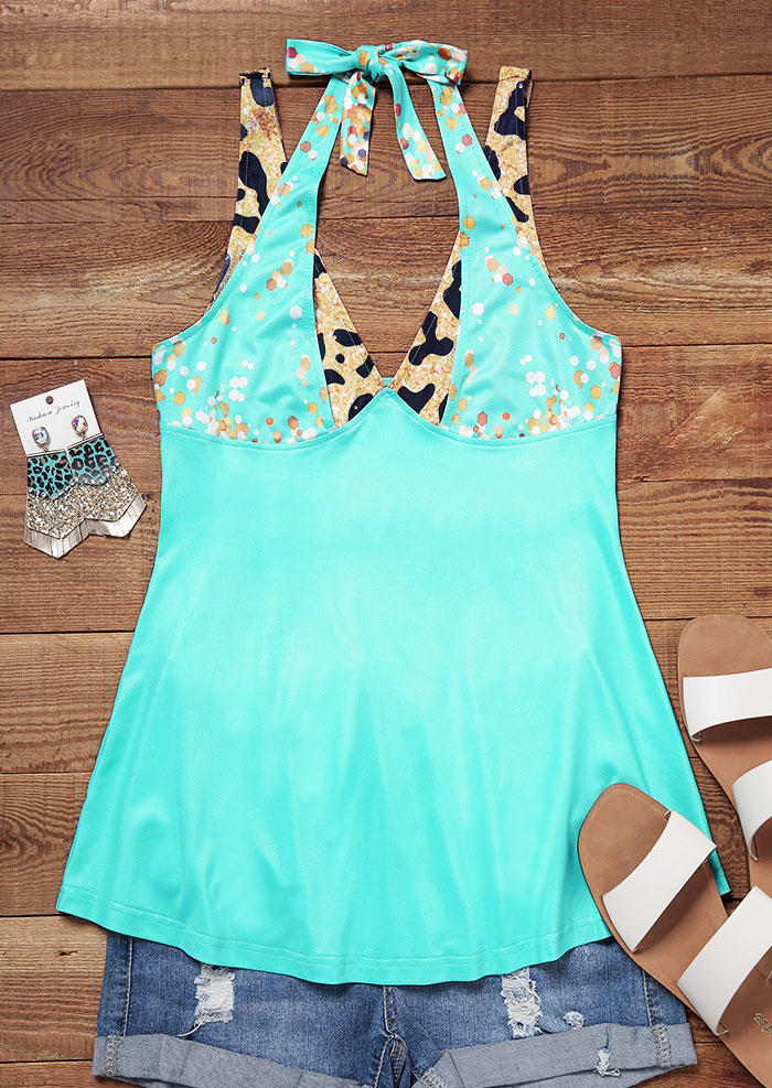 

Tank Tops Leopard Glitter Criss-Cross Ruffled Tank Top - Lake Blue in Blue. Size: L,M,,XL