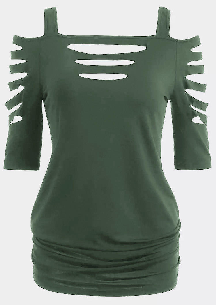 

Blouses Cut Out Cold Shoulder Square Collar Blouse in Green. Size