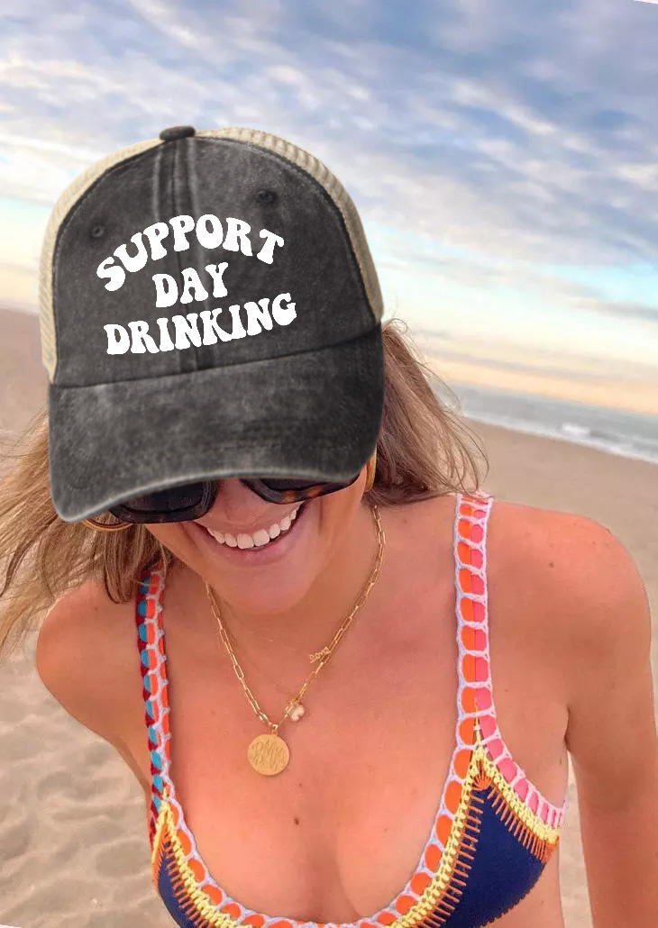 

Hats Support Day Drinking Mesh Baseball Cap in Black. Size