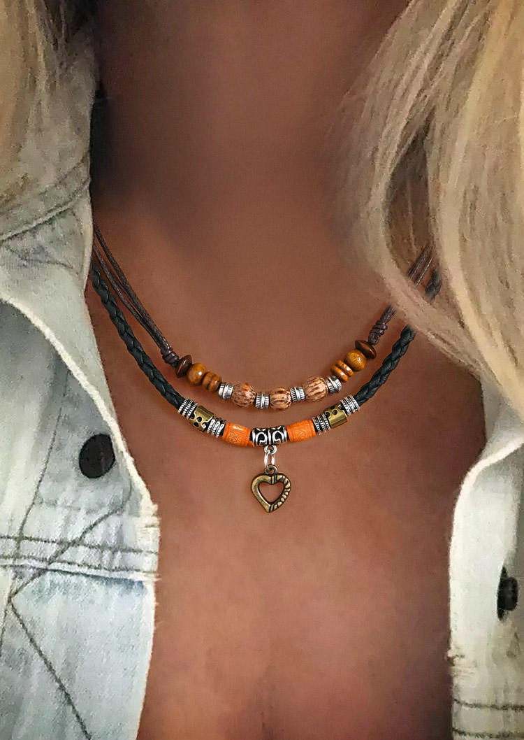 

Necklaces Beading Hollow Out Heart Double-Layered Necklace in Multicolor. Size
