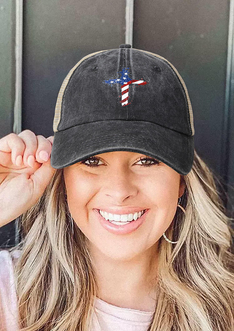 

Hats American Flag Cross Mesh Baseball Cap in Multicolor. Size