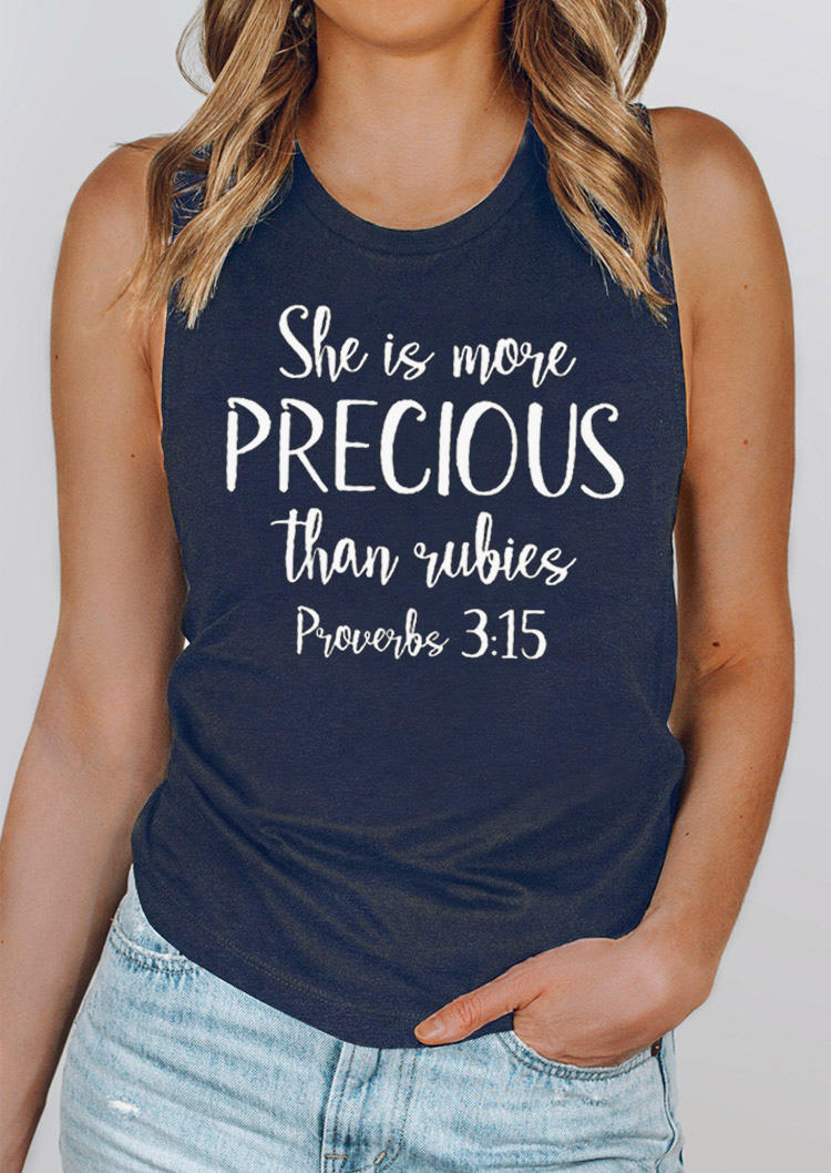 

Tank Tops She Is More Precious Than Rubies Proverbs 3:15 Tank Top - Navy Blue in Blue. Size