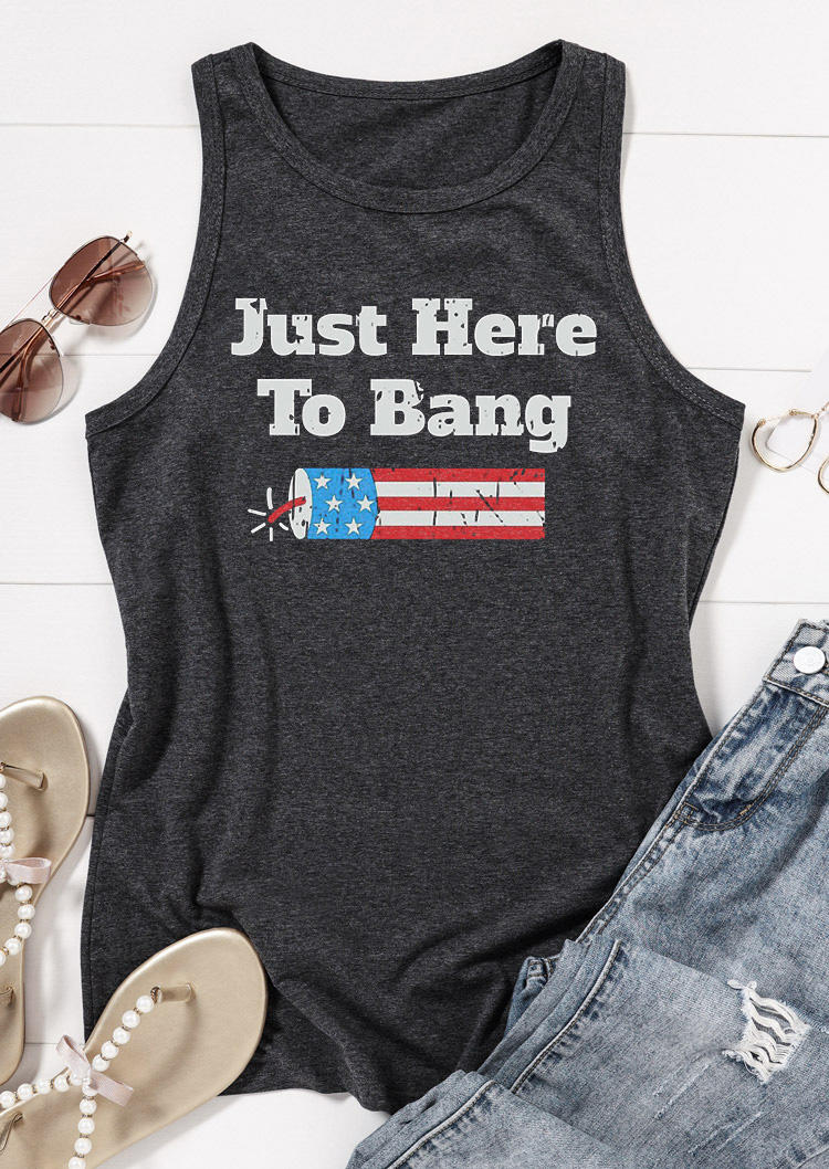 

Tank Tops Just Here To Bang 4th Of July American Flag Tank Top - Dark Grey in Gray. Size