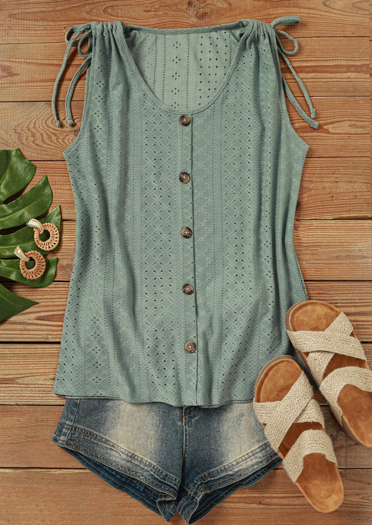 

Tank Tops Hollow Out Button Tie Tank Top in Green. Size: ,XL