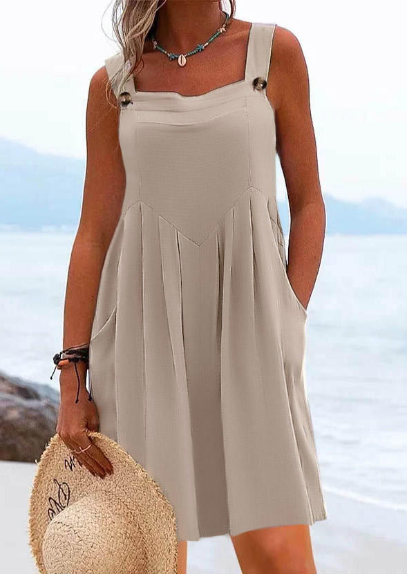 Ruffled Pocket Button Sleeveless Mini Dress - Gray