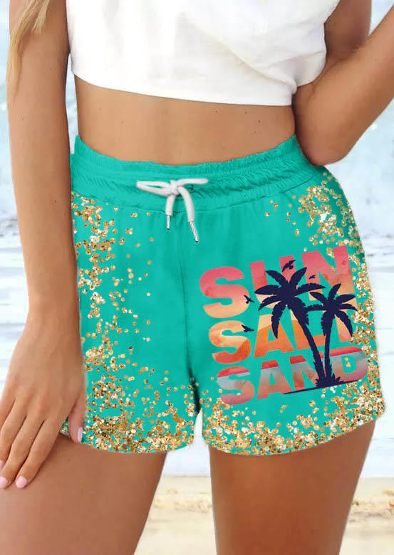 Sun Salt Sand Coconut Tree Glitter Pocket Shorts - Lake Blue
