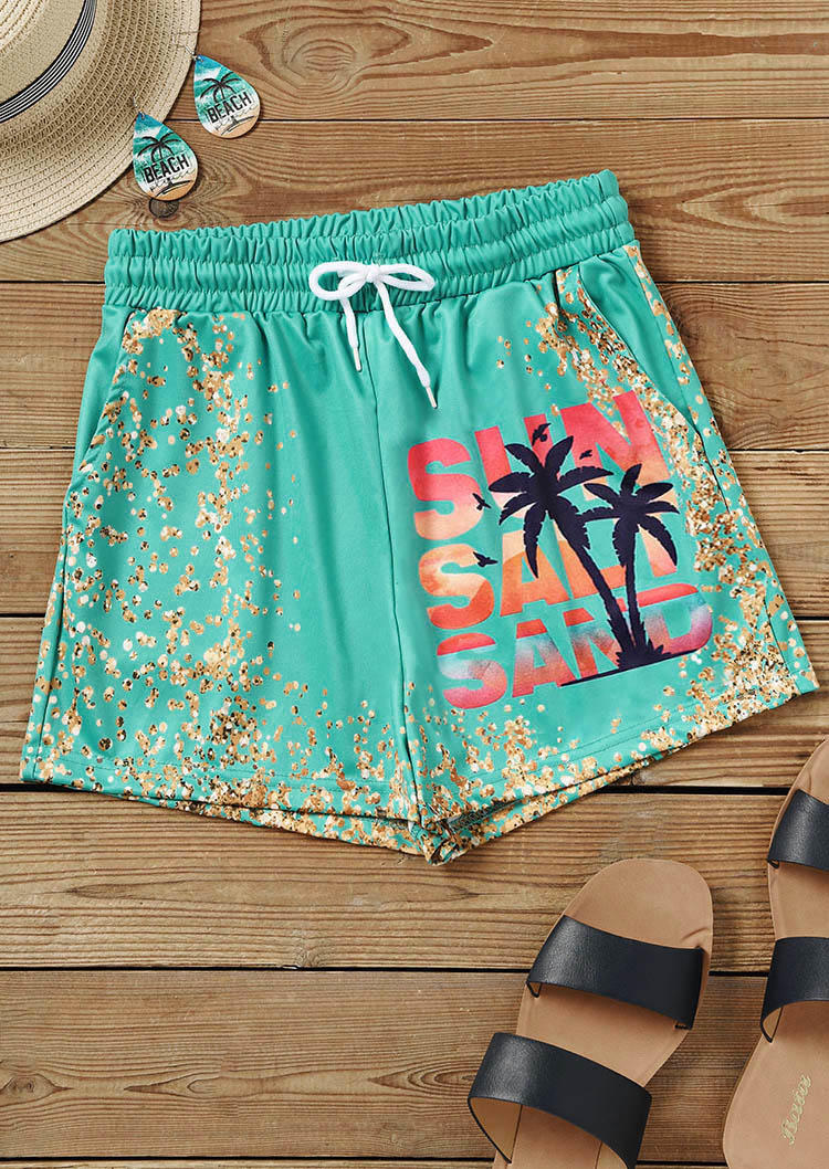 

Shorts Sun Salt Sand Coconut Tree Glitter Pocket Shorts - Lake Blue in Blue. Size: L,M