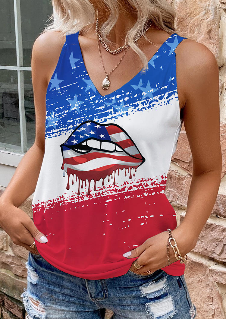 

Tank Tops American Flag Lips Star Tank Top in Multicolor. Size: L,,XL