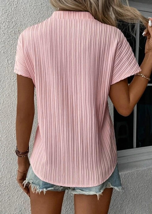 

Blouses Plain Short Sleeve Casual Blouse in Pink. Size