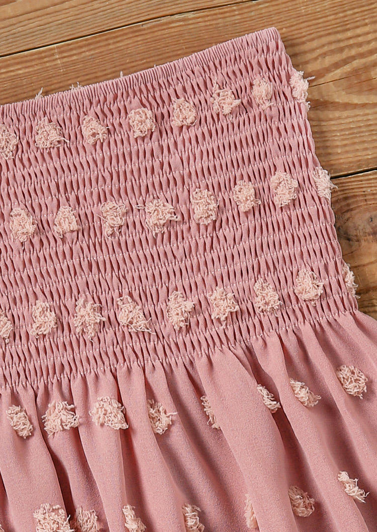 

Tank Tops Dotted Swiss Smocked Ruffled Chiffon Strapless Bandeau Tank Top in Pink. Size