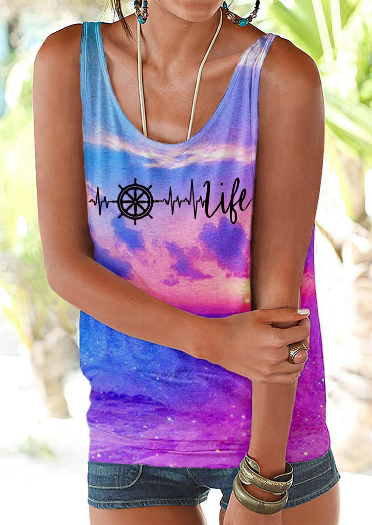 

Tank Tops Life Sunset ECG Heartbeat Rudder Tank Top in Multicolor. Size: L,M,,XL