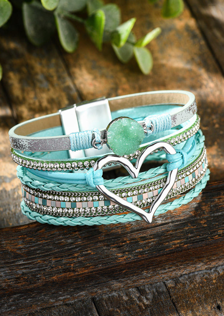 

Bracelet Rhinestone Heart Alloy Magnetic Buckle Bracelet in Blue. Size