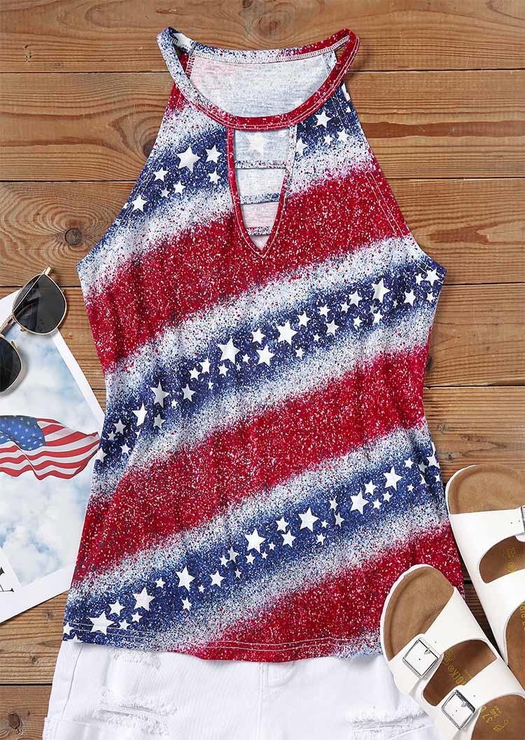 

Tank Tops American Flag Color Block Striped Glitter Hollow Out Tank Top in Multicolor. Size