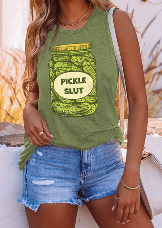 

Tank Tops Pickle Slut Can O-Neck Tank Top in Green. Size: L,M,,XL