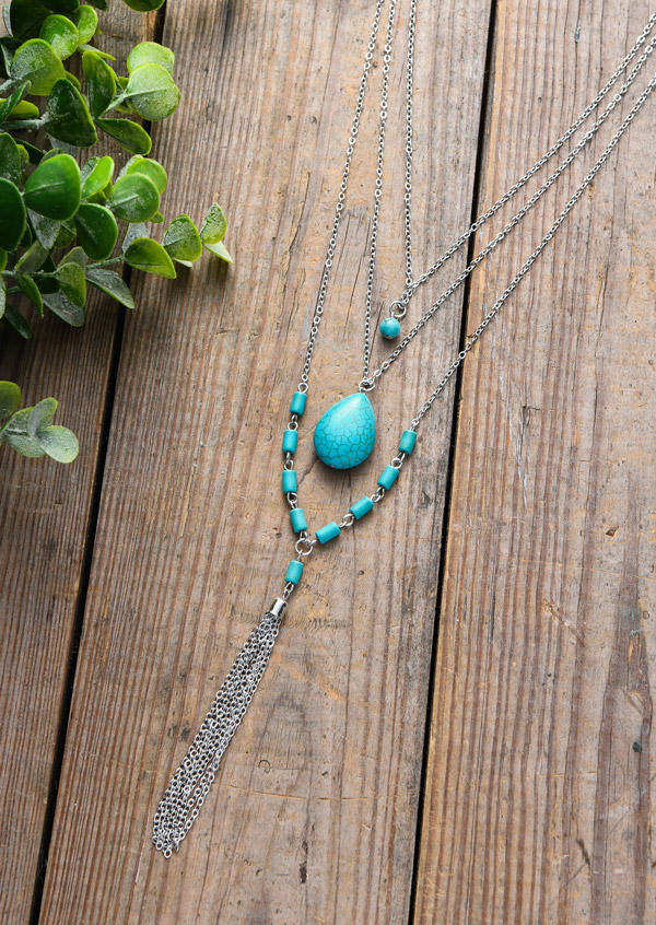 

Necklaces Bohemian Turquoise Tassel Multi-Layered Necklace in Silver. Size
