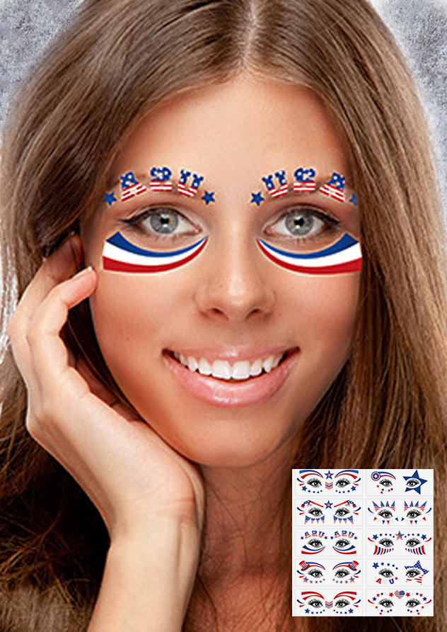 

10Pcs American Flag Tattoo Stickers Set in Multicolor. Size