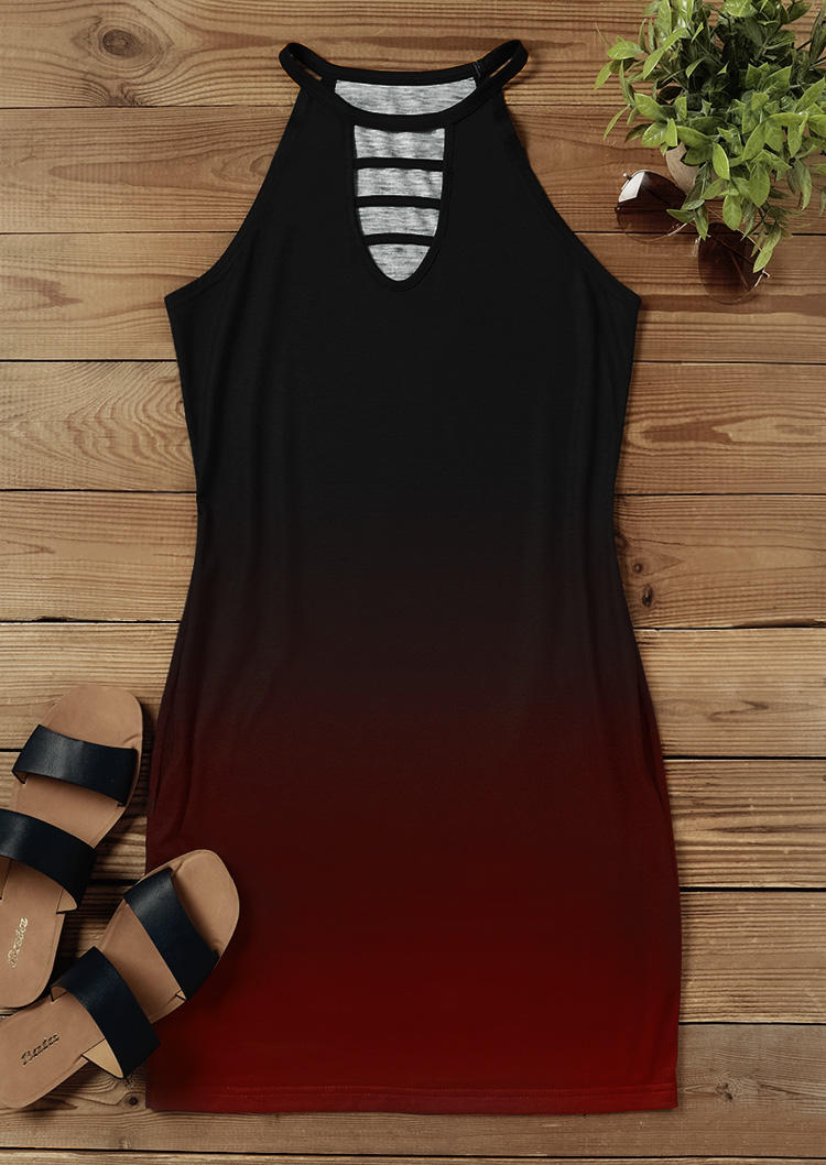 

Mini Dresses Ombre Hollow Out Pocket Keyhole Neck Mini Dress - Burgundy in Red. Size