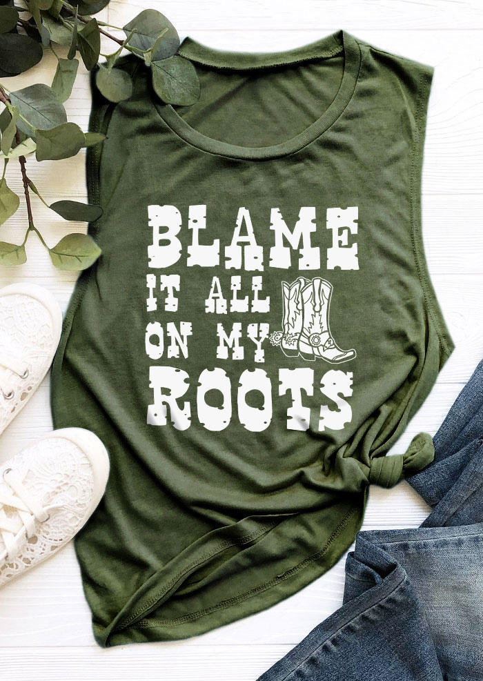 

Tank Tops Blame It All On My Roots Tank Top - Army Green in Green. Size