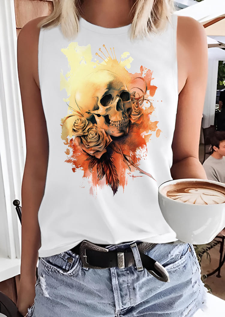 

Tank Tops Skull Rose Tie Dye Tank Top in White. Size